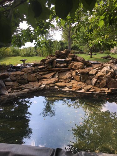 We dug out a nice pond space here, and stacked those rocks